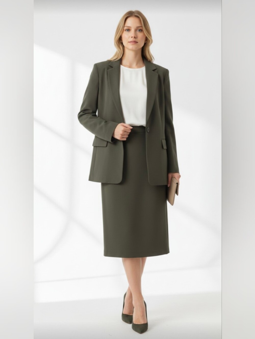 NWOT! LIZ BAKER ESSENTIALS! FOREST GREEN 2 PIECE SKIRT & JACKET, BLAZER SUIT! 20